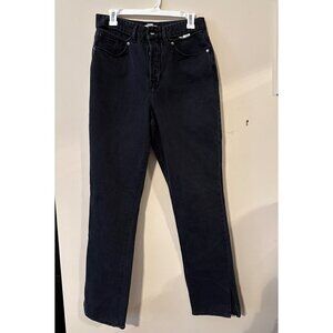 Good American Women's Size 29 Charcoal Cotton Split Waistband Side Slit